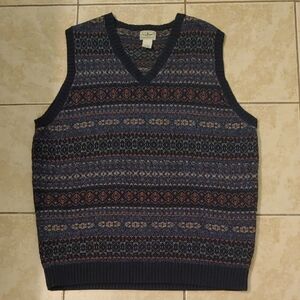 VTG L.L. Bean Fair Isle Sweater Vest Navy Blue Men's Size XL